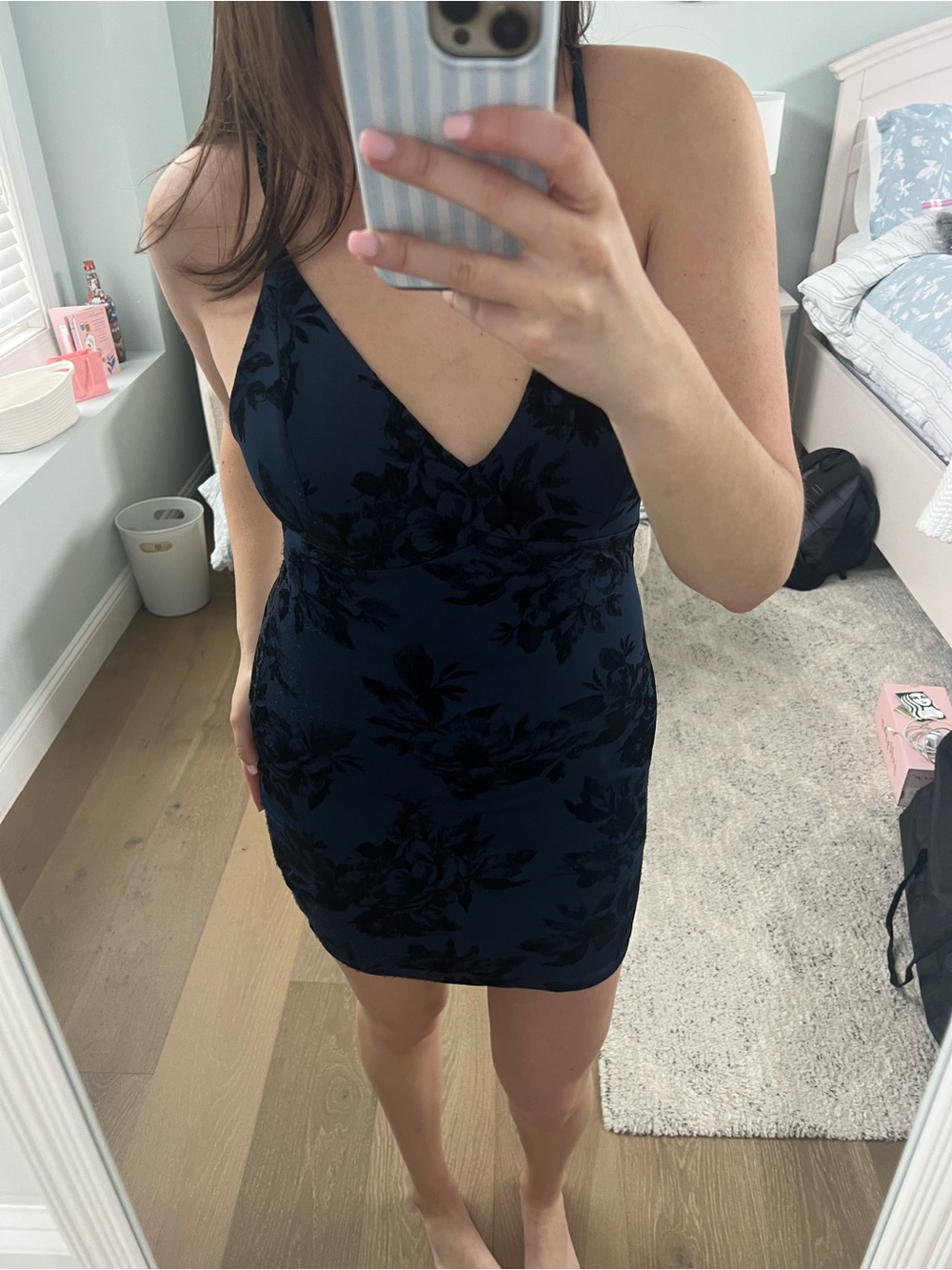 Marshalls Navy Floral Bodycon Mini Dress
